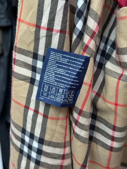 Plaid fabric with a label on a blurred background
