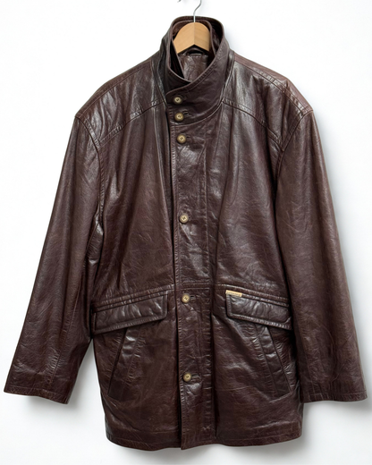 Vintage 1980s Patino Road brown cowhide leather mens overcoat