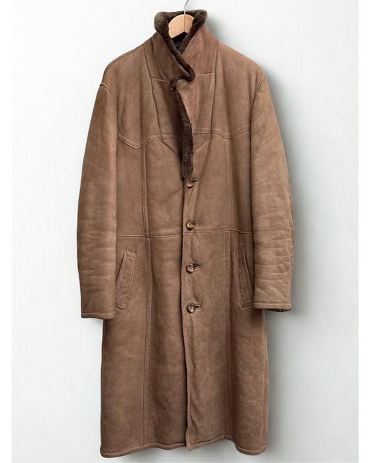 Vintage 1970s extra long brown lammy shearling mens coat