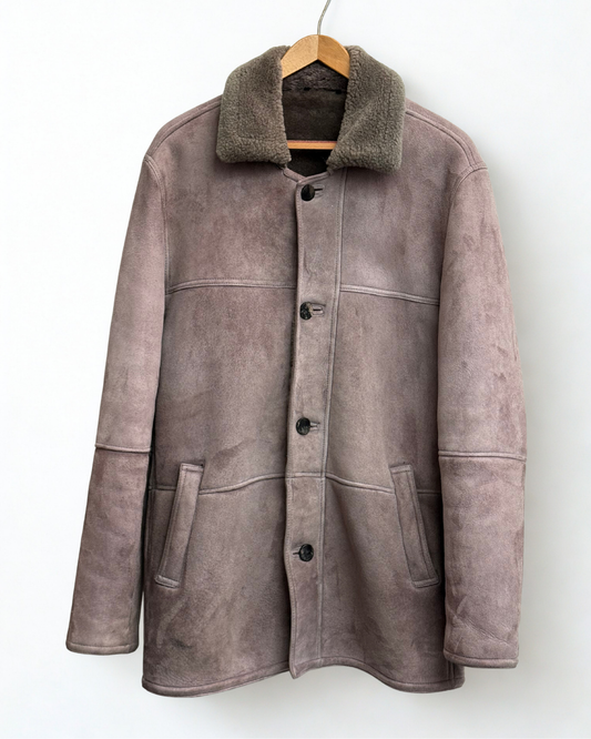 Vintage 2000s brown beige shearling mens coat size 40