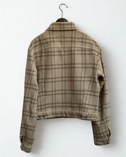 Dries Van Noten Wool Trucker Jacket Beige Check Made in Belgium Size XL