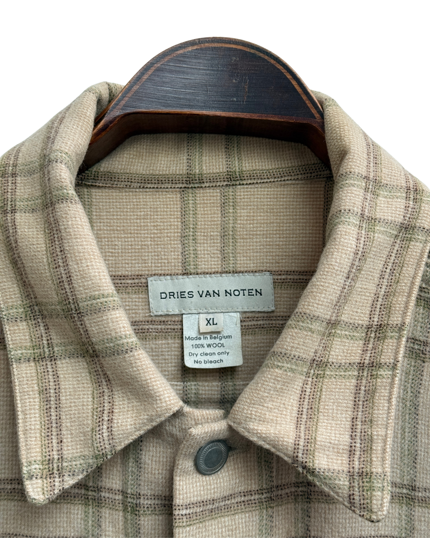 Dries Van Noten Wool Trucker Jacket Beige Check Made in Belgium Size XL