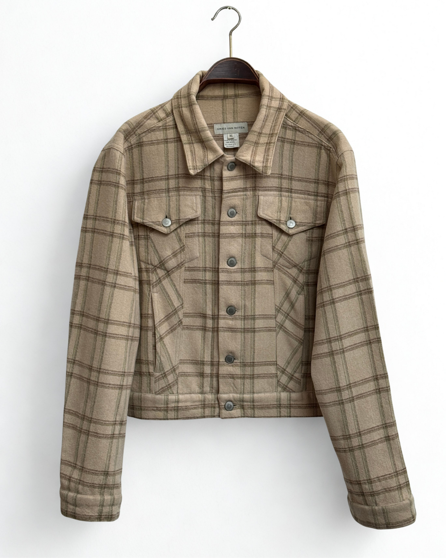 Dries Van Noten wool trucker jacket beige check size XL