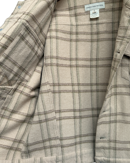 Dries Van Noten Wool Trucker Jacket Beige Check Made in Belgium Size XL