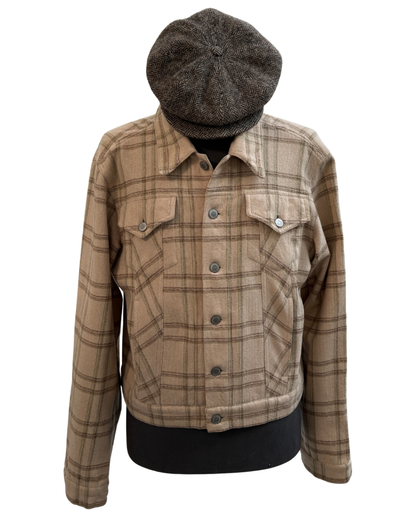 Dries Van Noten Wool Trucker Jacket Beige Check Made in Belgium Size XL