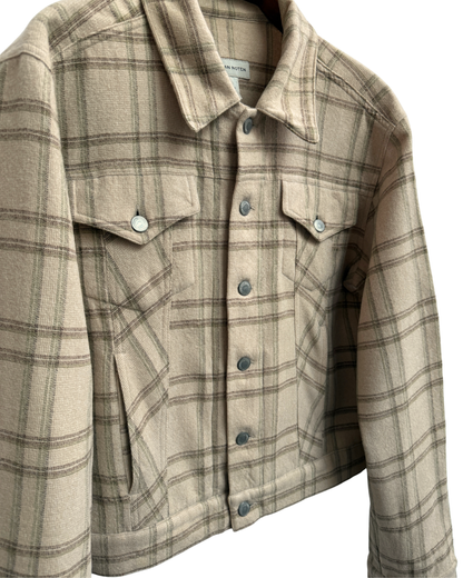 Dries Van Noten Wool Trucker Jacket Beige Check Made in Belgium Size XL