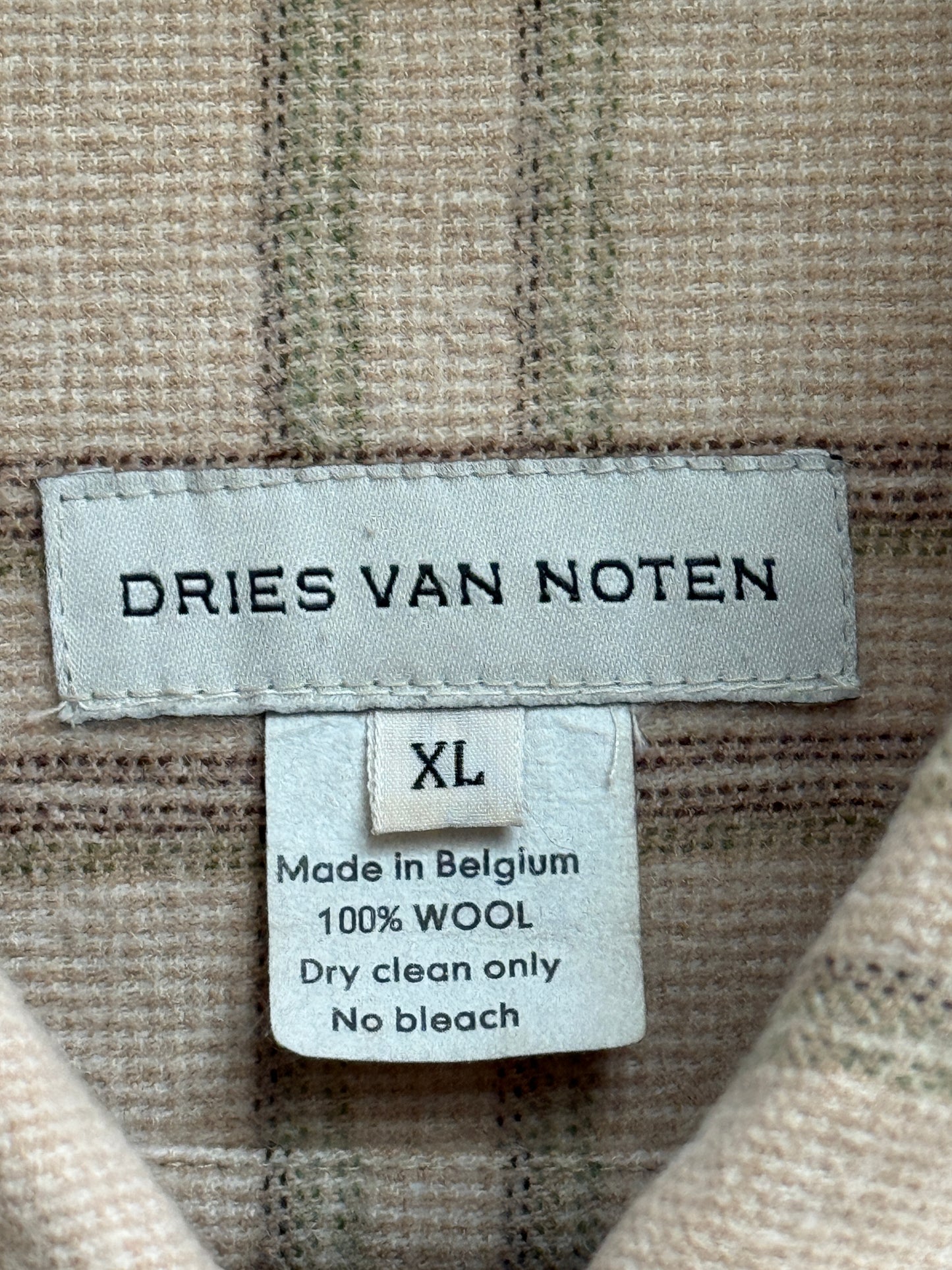 Dries Van Noten Wool Trucker Jacket Beige Check Made in Belgium Size XL