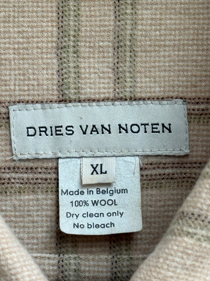 Dries Van Noten Wool Trucker Jacket Beige Check Made in Belgium Size XL