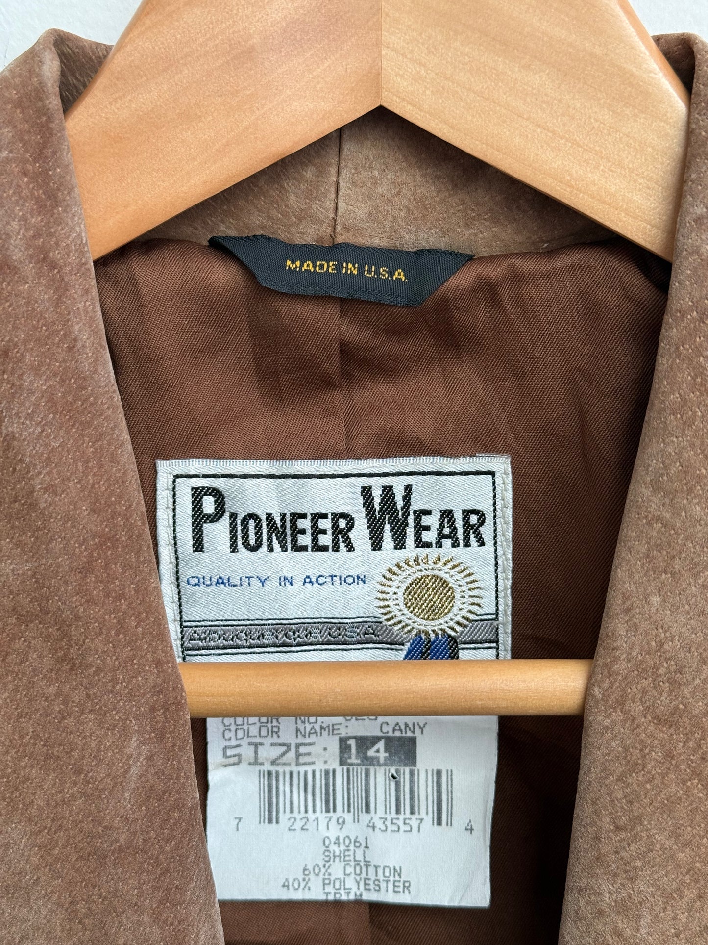 Pioneer Wear brand label detail inside vintage blazer