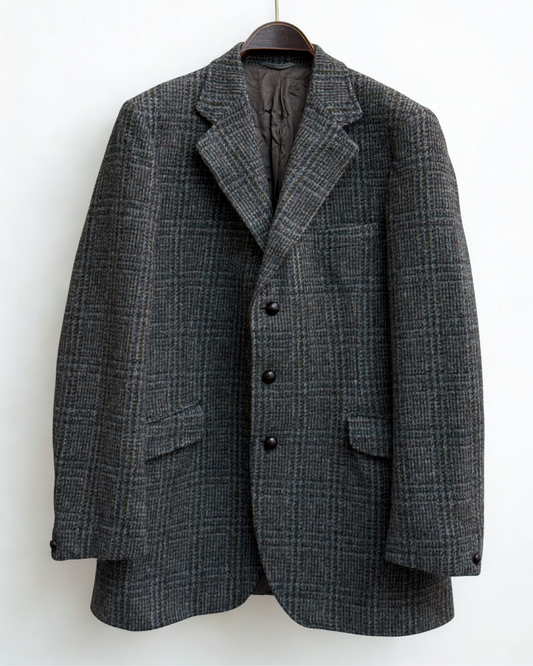 1980s Harris Tweed Dunn and Co grey check blazer size 50