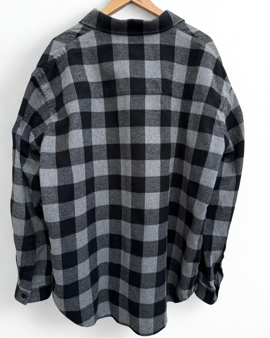 Back view of oversized Balenciaga grey black flannel shirt
