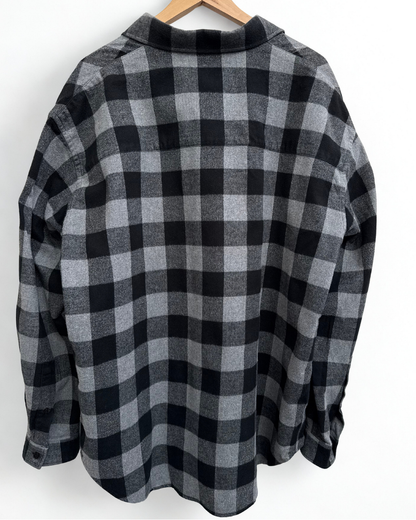 Back view of oversized Balenciaga grey black flannel shirt