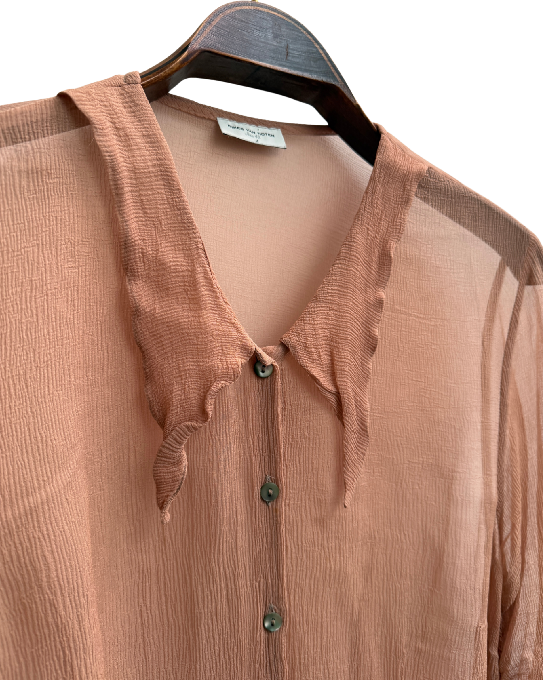 Dries Van Noten sheer silk shirt collar view