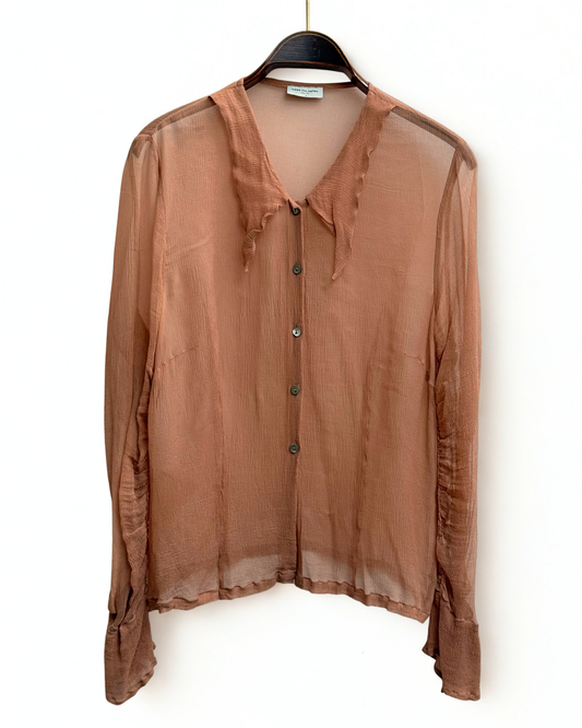 Dries Van Noten rose silk crepon shirt size 42