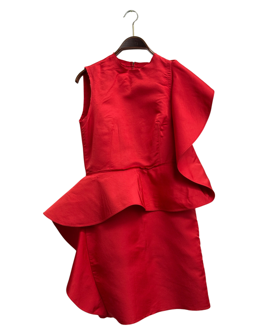 2010 ete Lanvin runway dress, red silk, asymmetric ruffle, 40 FR