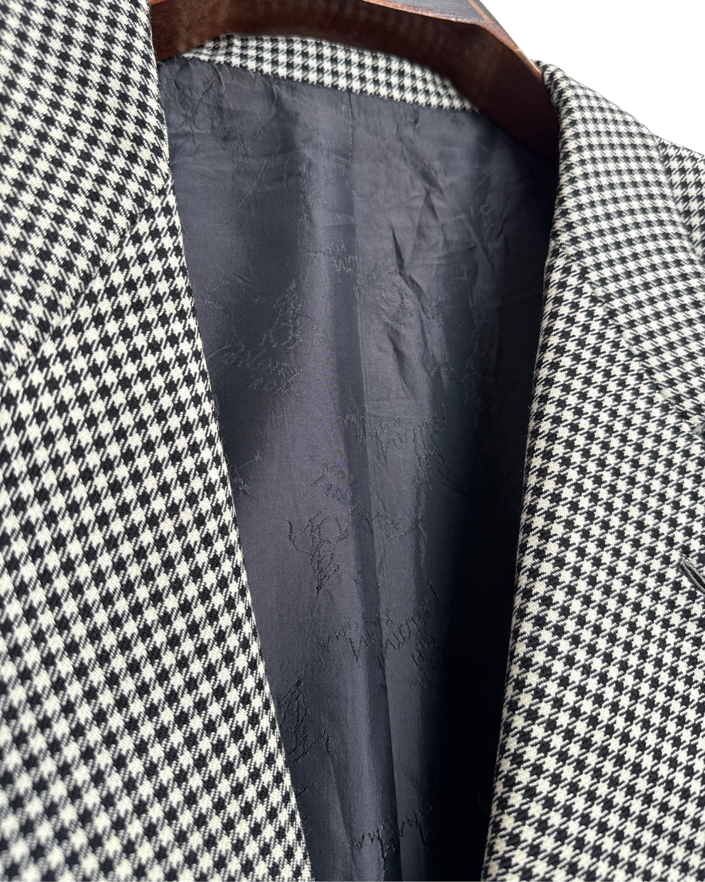 Brioni Vintage Wool Beige & Black Houndstooth Blazer Size 54