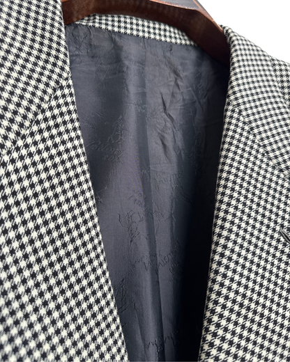 Brioni Vintage Wool Beige & Black Houndstooth Blazer Size 54
