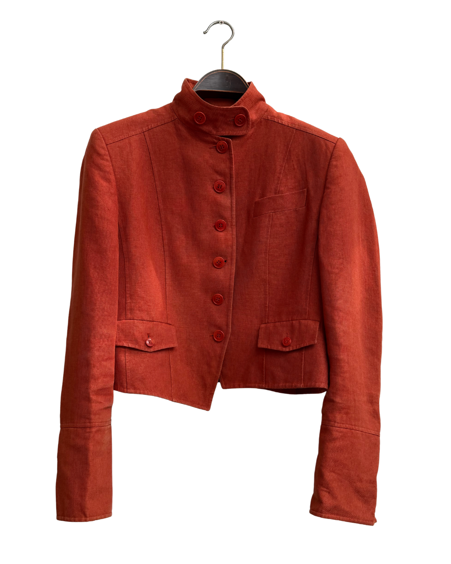 Pauw Amsterdam Linen Military Jacket Rust Terracotta Cupro Lining Size 4 Made in Europe