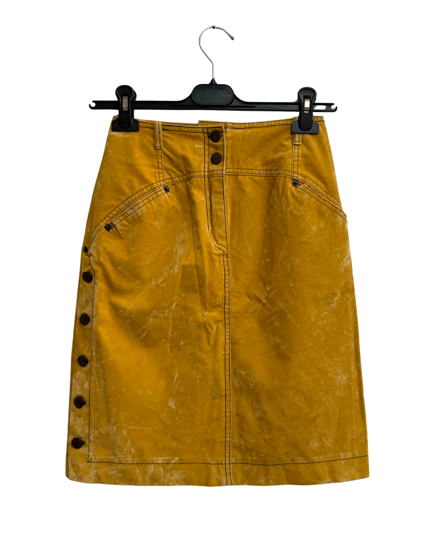 Plein Sud Jeans Vintage 1990s Acid-Washed Mustard Velour Trapeze Skirt Size 38 Made in France