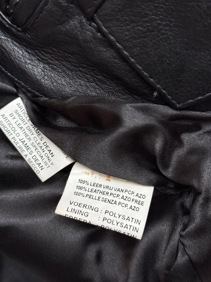 Wrangler "James Dean" Black Leather Bomber Jacket with Detachable Teddy Collar, IT 50, Men