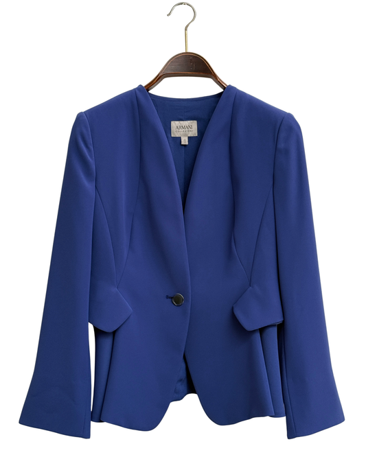 Armani Collezioni 2016 Cobalt Blue Collarless Peplum Blazer Size 42