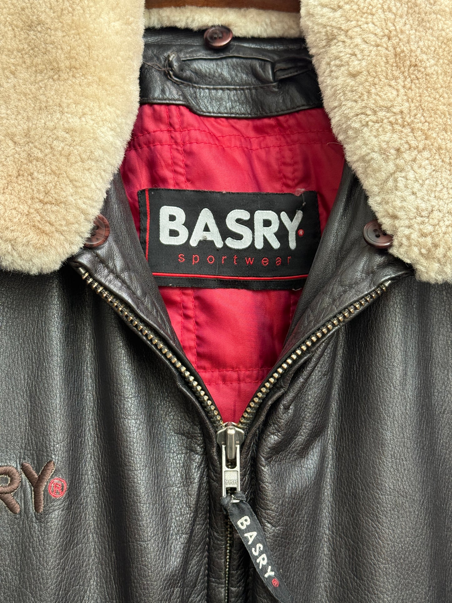 Basry Dark Brown Leather Aviator Bomber Jacket, Men's Size M
