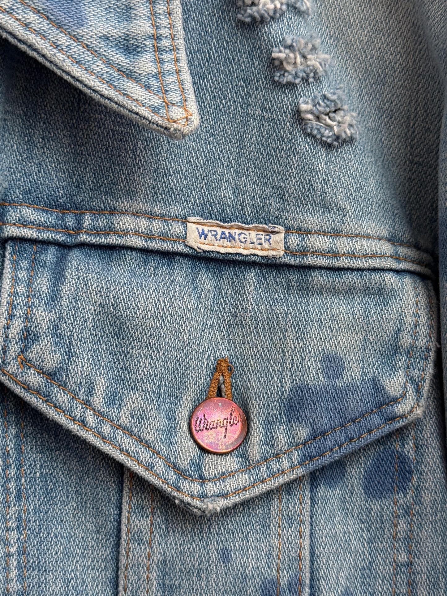 Wrangler Vintage 70s Bleached Distressed Denim Trucker Jacket Blue Men Size M