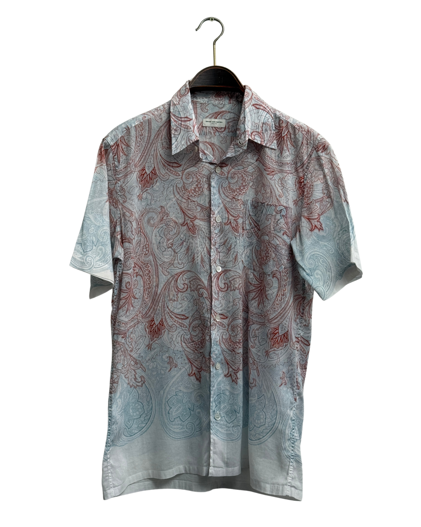 Dries Van Noten White shirt with Blue and Red Paisley Print Mens 48