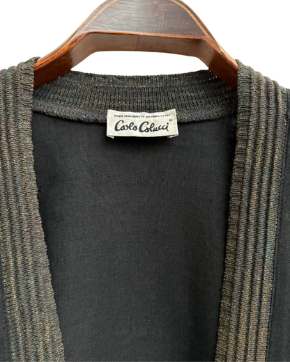 Carlo Colucci Vintage 1980s Hybrid Knit Cardigan Black Multicolour Geometric Intarsia Made in West Germany Size 54