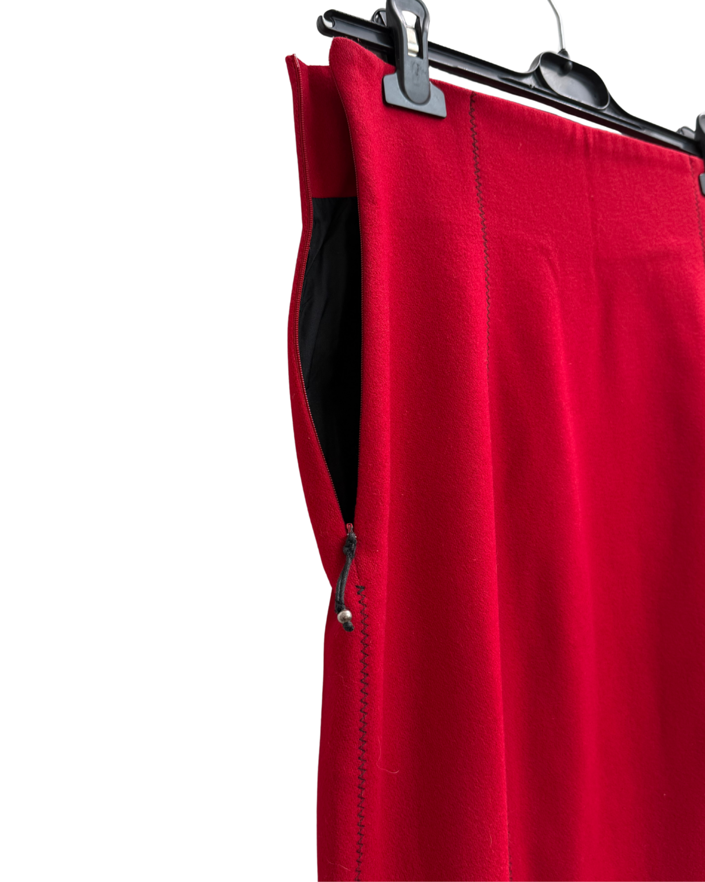 Plein Sud Vintage 1990s Wool Cashmere Skirt Suit Red Black Picot Stitch Made in France Size 38/40