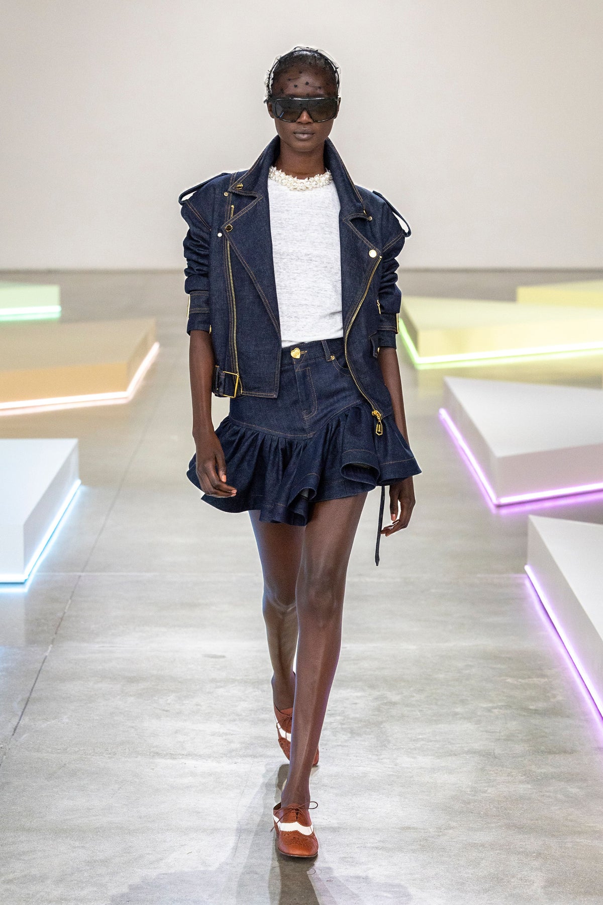 Runway Zimmermann Crush denim biker jacket, Resort 2025
