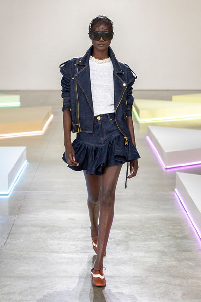 Runway Zimmermann Crush denim biker jacket, Resort 2025
