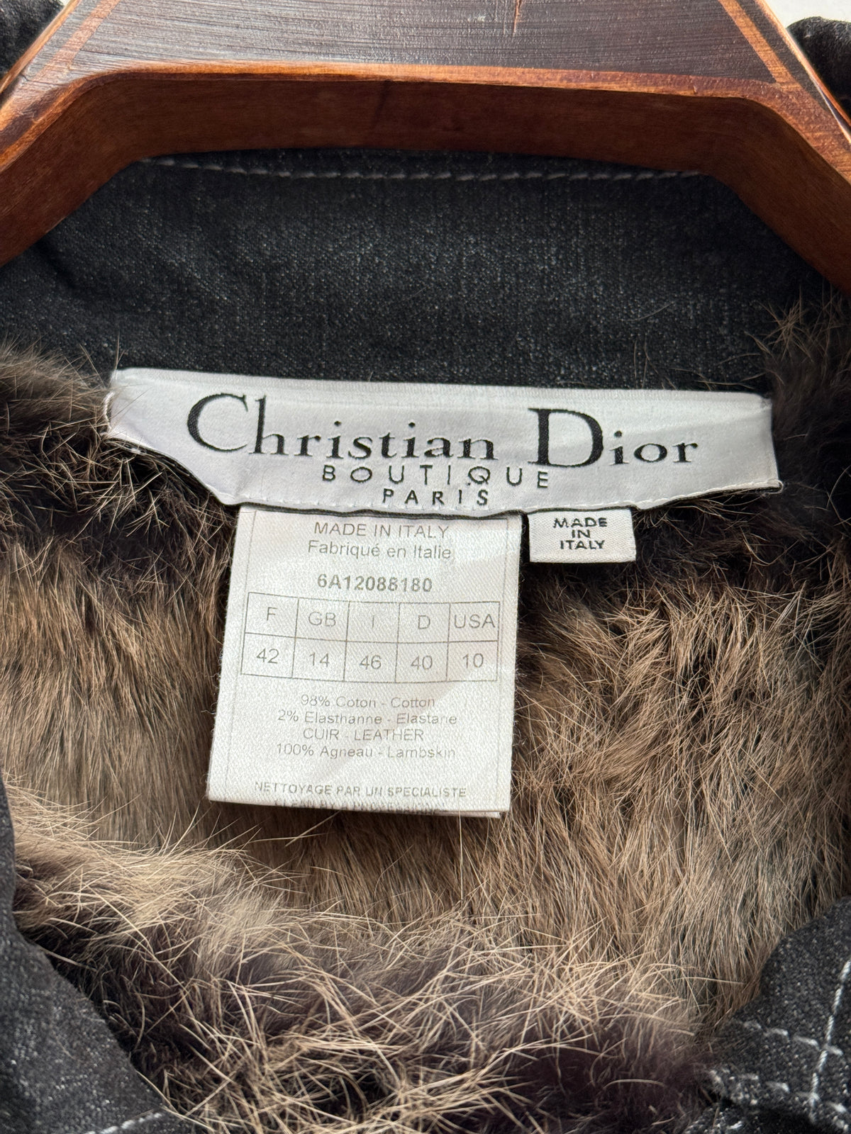 Christian Dior by John Galliano A/W 2006 Denim and Lambskin Coat with Rabbit Lining size 42
