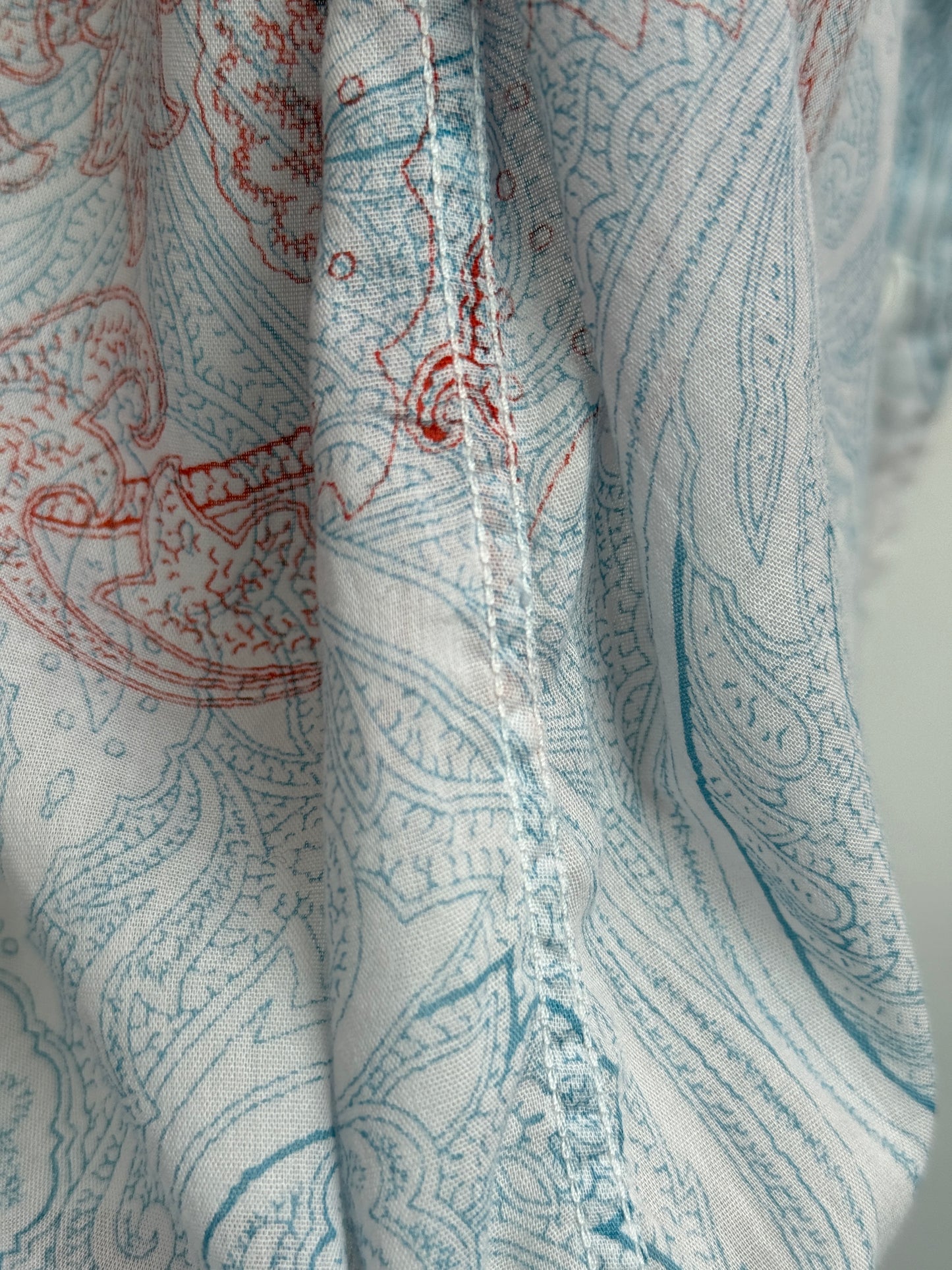 Dries Van Noten White shirt with Blue and Red Paisley Print Mens 48