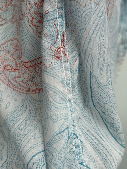 Dries Van Noten White shirt with Blue and Red Paisley Print Mens 48