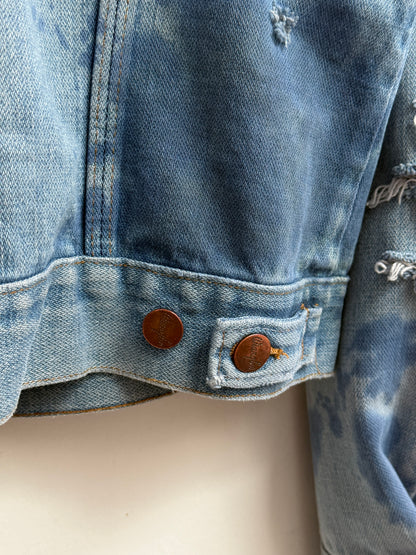 Wrangler Vintage 70s Bleached Distressed Denim Trucker Jacket Blue Men Size M