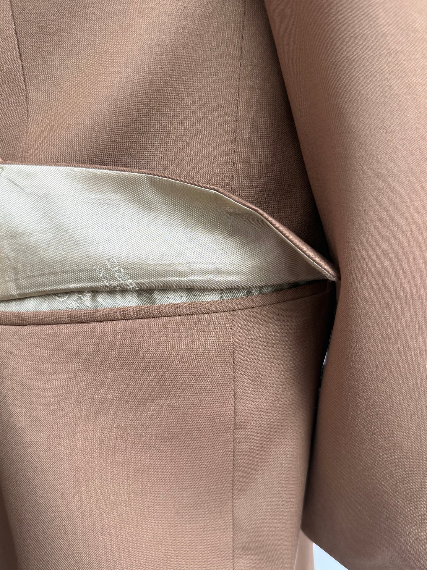 Christian Berg x Loro Piana Super 110s Virgin Wool Double Breasted Blazer Camel Tan Vintage 1980s-1990s