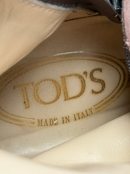 Tod's Brown Leather Riding Boots with Lizard Embossed Shaft, Women 38,5