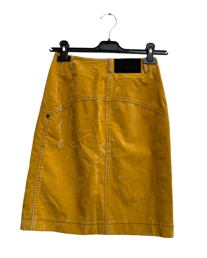 Plein Sud Jeans Vintage 1990s Acid-Washed Mustard Velour Trapeze Skirt Size 38 Made in France