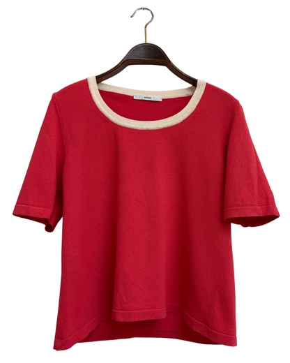 NATAN+ Red Crepon Knit Top with Cream Trim Size 40