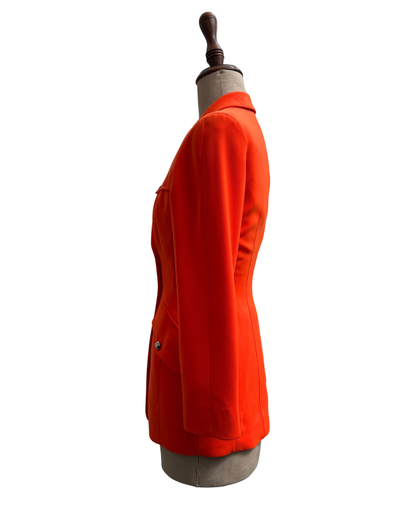 Mugler vintage 90s orange double breasted blazer, silver buttons FR 38