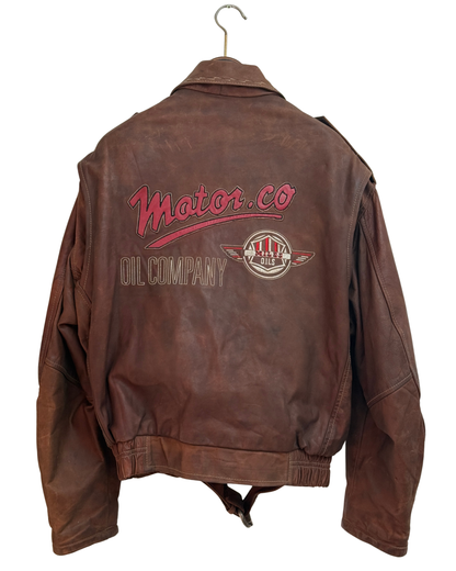 Compañeros Vintage Distressed Brown Leather Bomber Jacket Men Size L-XL