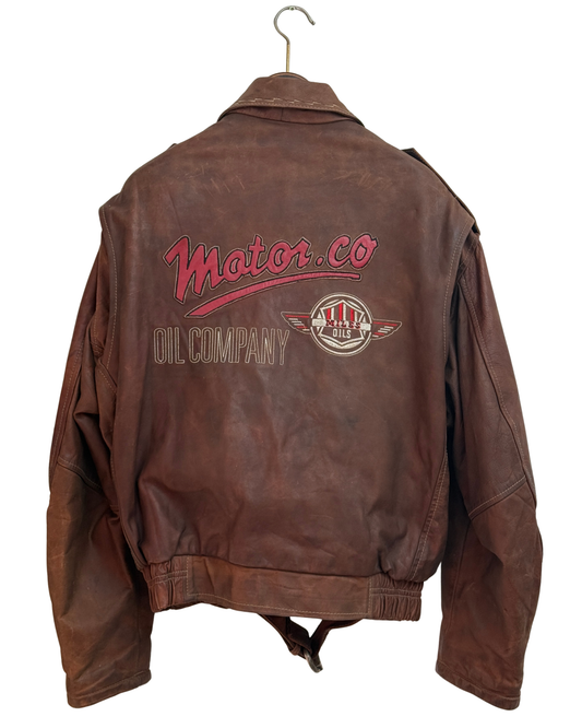 Compañeros Vintage Distressed Brown Leather Bomber Jacket Men Size L-XL