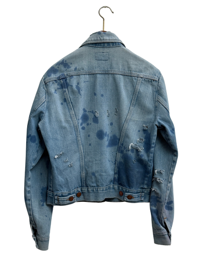 Wrangler Vintage 70s Bleached Distressed Denim Trucker Jacket Blue Men Size M