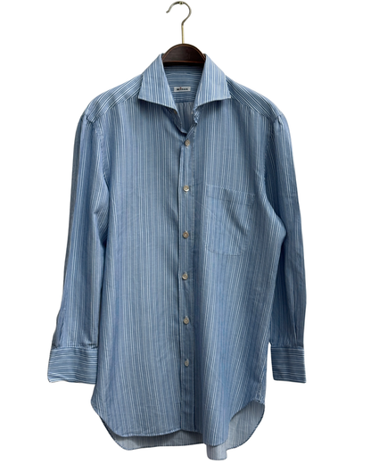 Kiton Blue and White Striped Cotton Shirt size 41