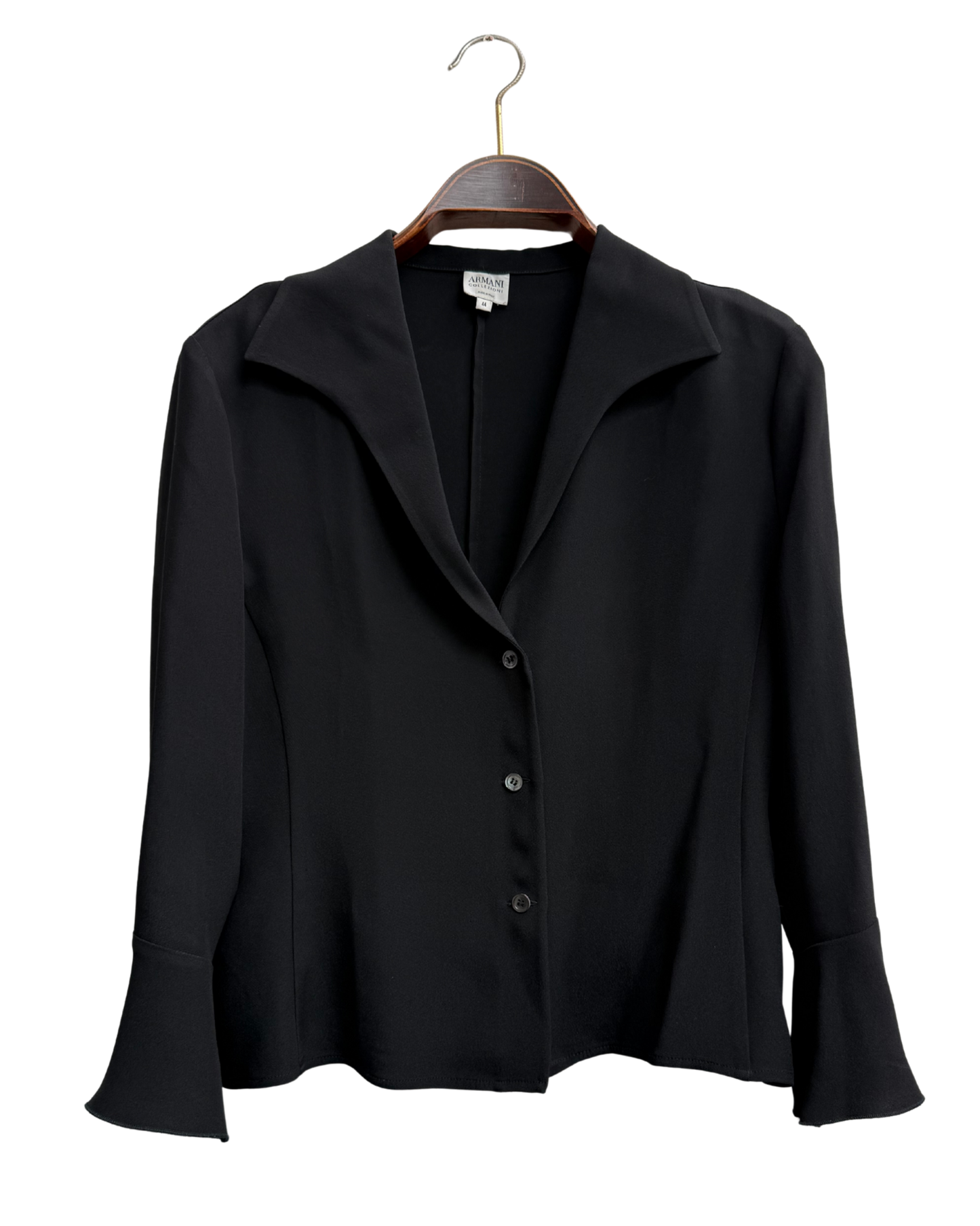 Armani Collezioni Black Acetate and Silk Blouse with Bell Cuffs Women IT 44