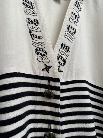 Atenzione by Carlo Colucci Vintage 1990s Marinière Hybrid Cardigan White Navy Embroidered Size 44