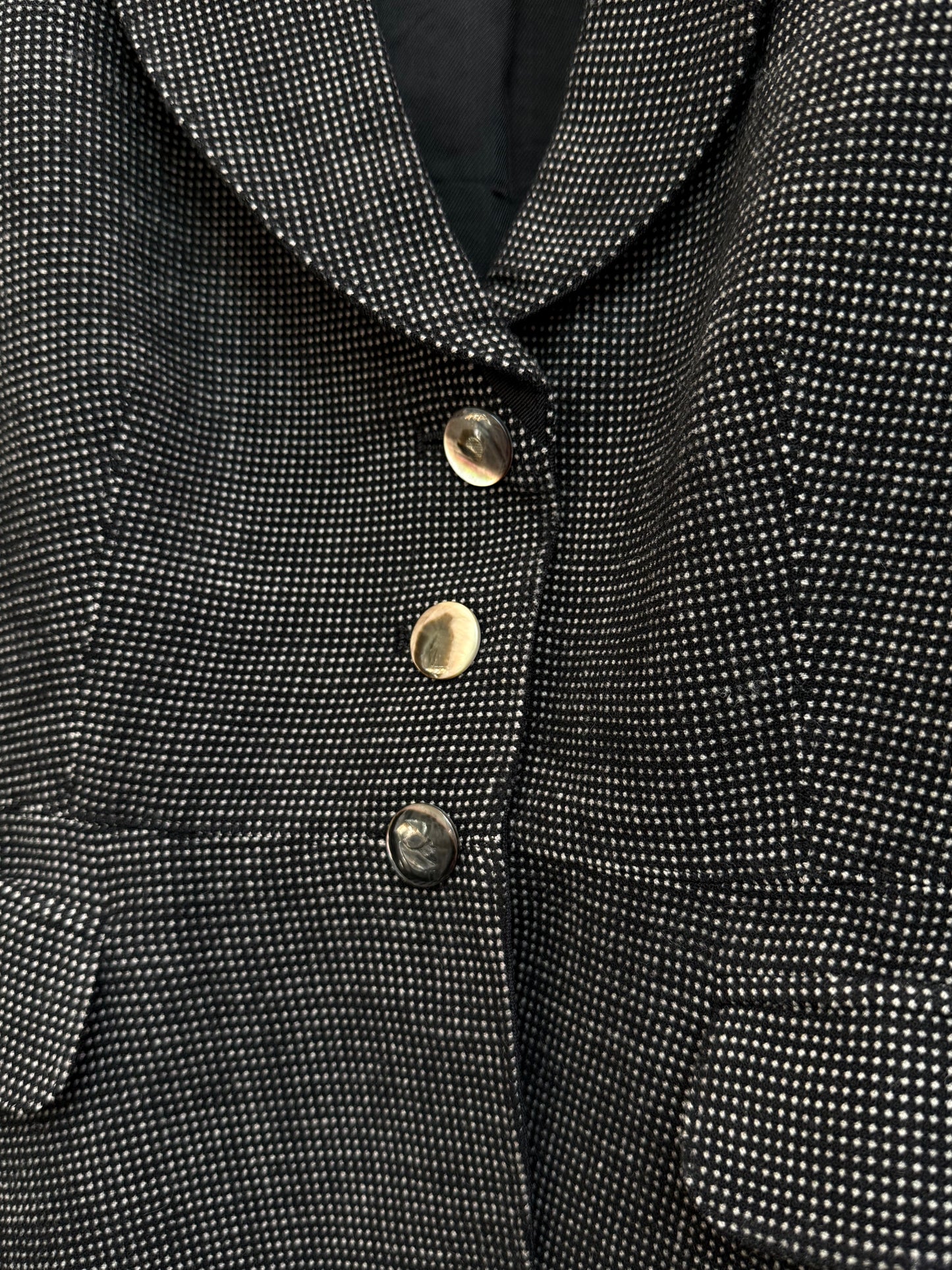 Armani Collezioni Vintage Wool Blazer Black White Micro Dot Cropped Size 44