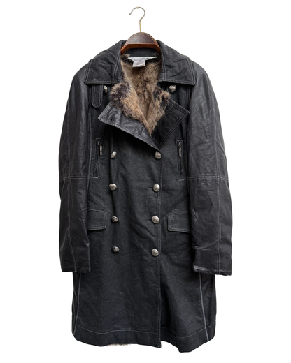 Christian Dior by John Galliano A/W 2006 Denim and Lambskin Coat with Rabbit Lining size 42