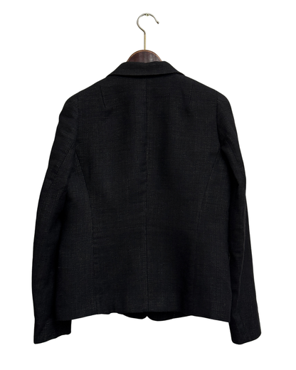 Dries Van Noten Black Wool and Linen Peak Lapel Blazer, FR 40, Women